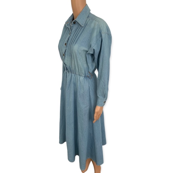 80s Chambray Dress Carol Anderson Long Sleeve Vintage AS IS Bleached - Picture 4 of 7